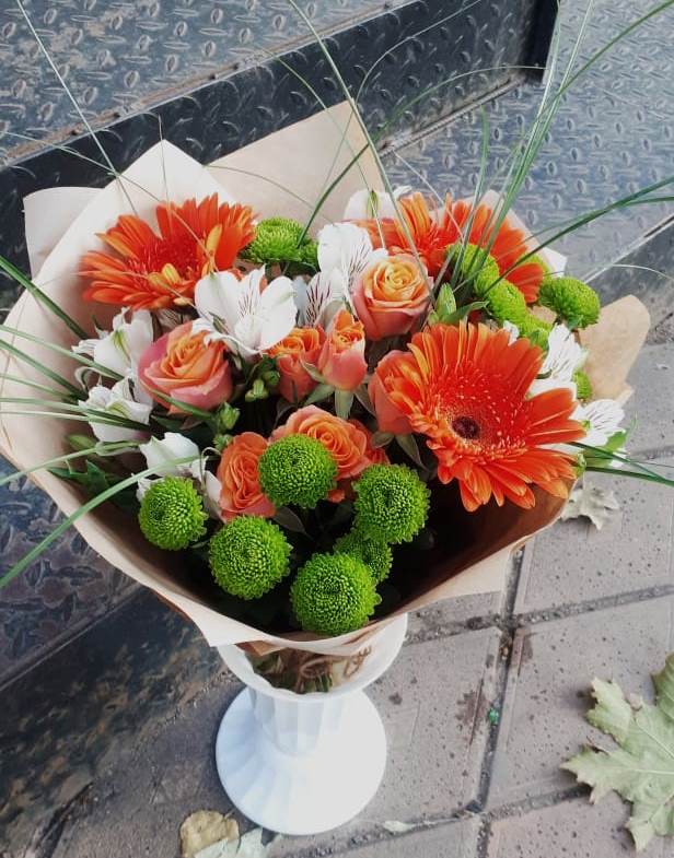 Букет цветов из: Герберы, Хризантемы, Альстромерии и Розы в Мишкино