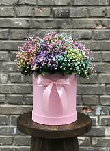 Цветочная композиция из Гипсофила и Розы в шляпной коробке #REPLACE_PRED# Мишкино
