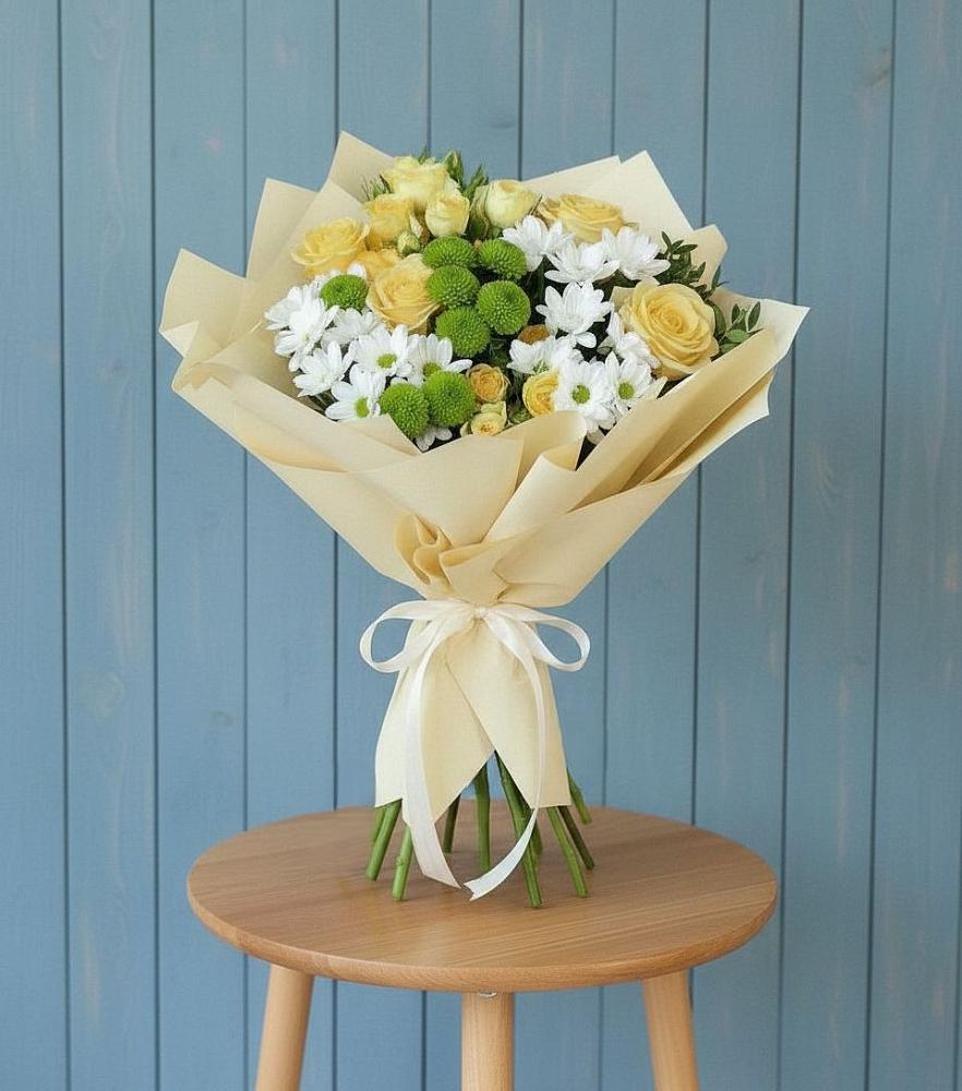 Букет цветов из: Хризантемы и Розы в Мишкино