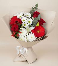 Букет цветов из:  Розы, Хризантемы, Герберы и Лилии в Мишкино