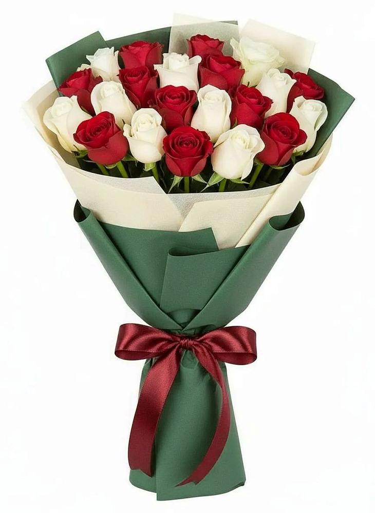 Букет Микс из красных и белых роз в Мишкино