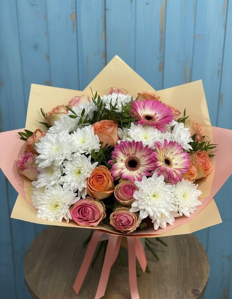 Букет цветов из: Розы, Герберы и Хризантемы в Мишкино