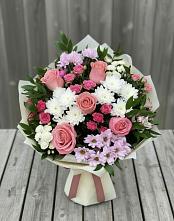 Букет цветов из:  Альстромерии, Гвоздики, Розы и Хризантемы в Мишкино