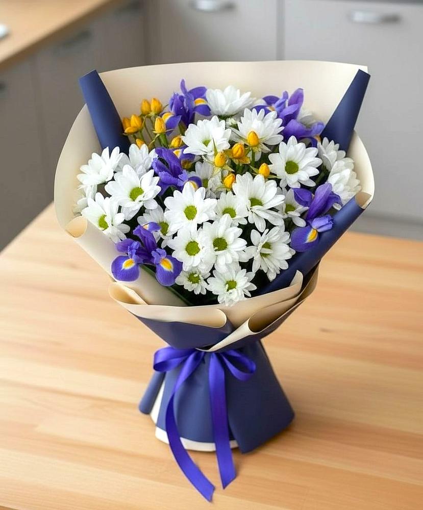 Букет цветов из: Розы, Ирисы и Хризантемы в Мишкино