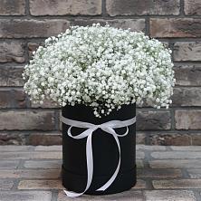 Цветочная композиция из Гипсофила в шляпной коробке в Мишкино