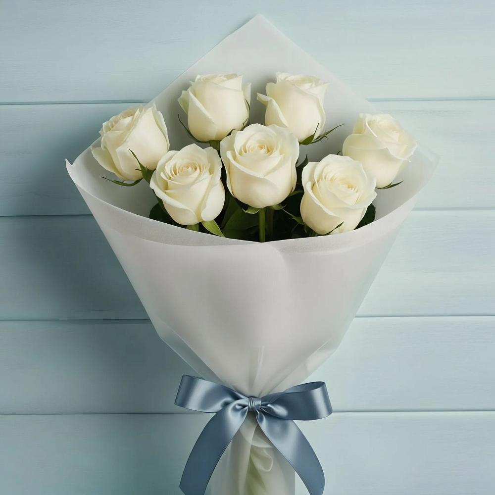 Букет 7 Белых роз Эдлесс Лав в Мишкино